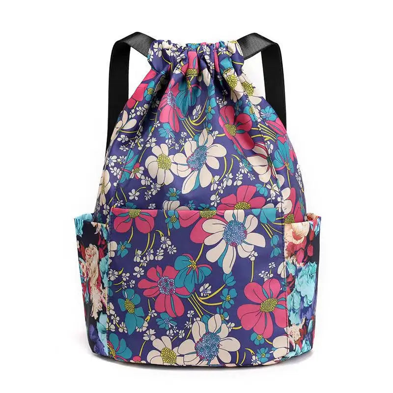 Floral Drawstring Backpack Lightweight Large-Capacity Bag
