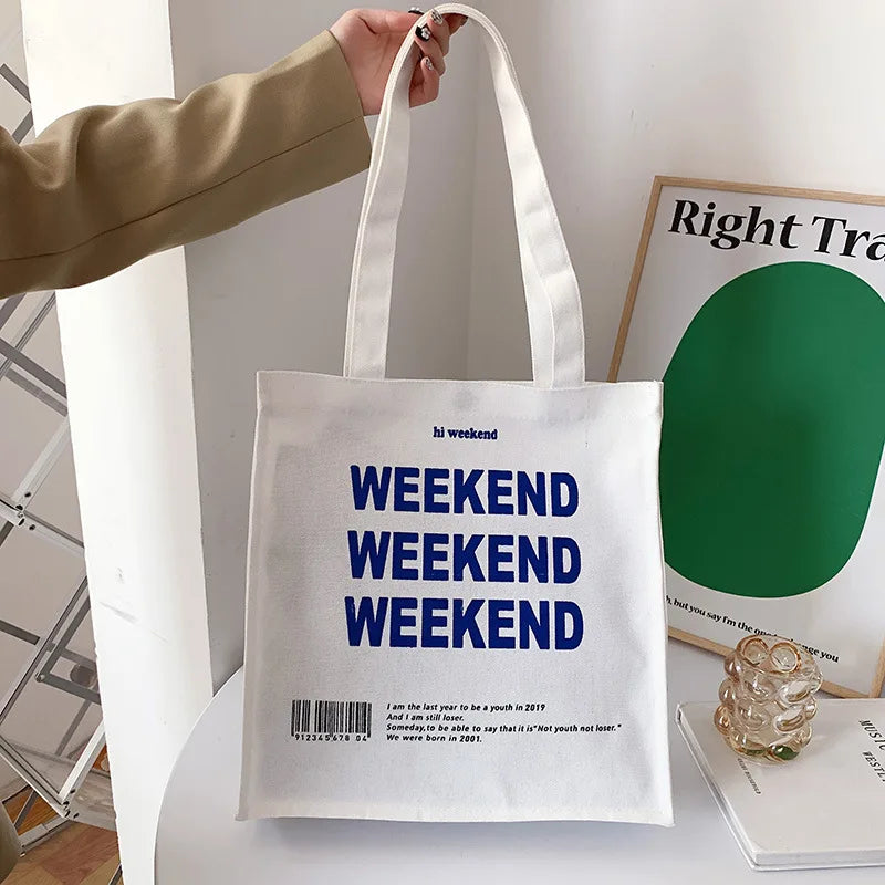 Canvas Letters Shoulder Bag Women Handbags Eco Tote Foldable