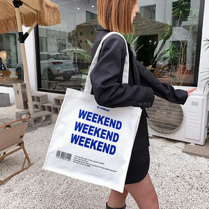 Canvas Letters Shoulder Bag Women Handbags Eco Tote Foldable