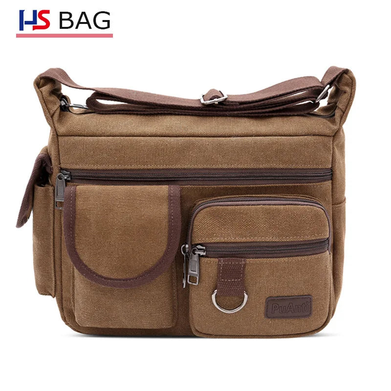 Canvas Men's Shoulder Bag Large Capacity Multi-layer Messenger Bag