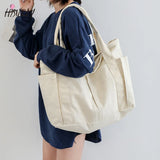 Canvas Multi-pockets Zipper Handbag for Student School Teacher Leisure Tote