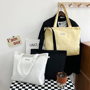 Canvas Shoulder Bag Large Capacity Totes Solid Handbag Reusable Shopping Bags