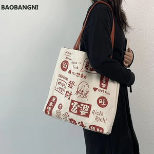 Chinese Cartoon Canvas Shoulder Bag for Women
