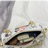 Bear Graffiti PU Leather Crossbody Bag Chain Shoulder Handbag