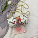 Bear Graffiti PU Leather Crossbody Bag Chain Shoulder Handbag