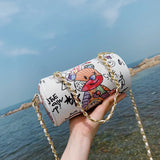 Bear Graffiti PU Leather Crossbody Bag Chain Shoulder Handbag