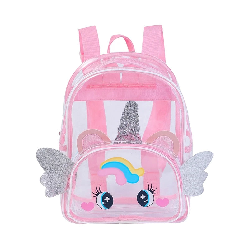 Cartoon Unicorn Transparent Backpack With Wings School Bag