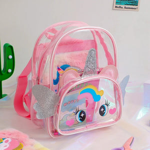 Cartoon Unicorn Transparent Backpack With Wings School Bag