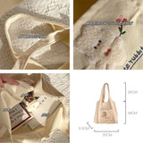 Cartoon Embroidery Canvas Shoulder Bag Large Capacity Tote Handbag