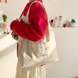 Cartoon Embroidery Canvas Shoulder Bag Large Capacity Tote Handbag