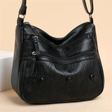 Soft Pu Leather Shoulder Bag High-Quality Multi-Pocket Solid Ladies Crossbody