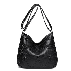 Soft Pu Leather Shoulder Bag High-Quality Multi-Pocket Solid Ladies Crossbody