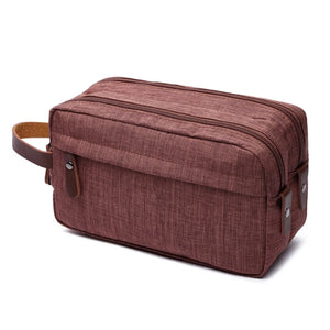 Canvas Cosmetic Bag with Leather Handle Travel Toiletry Organizer