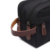 Canvas Cosmetic Bag with Leather Handle Travel Toiletry Organizer