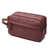 Canvas Cosmetic Bag with Leather Handle Travel Toiletry Organizer