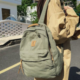 Canvas Green Laptop Student Bag Women Men College Bag Backpack