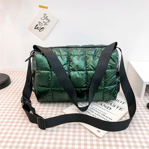 Casual Quilted Bucket Crossbody Bag for Women Warm Winter Large Capacity