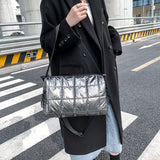 Casual Quilted Bucket Crossbody Bag for Women Warm Winter Large Capacity
