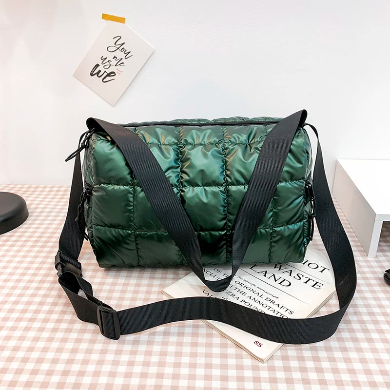 Casual Quilted Bucket Crossbody Bag for Women Warm Winter Large Capacity