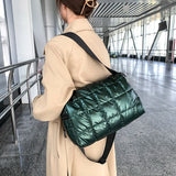 Casual Quilted Bucket Crossbody Bag for Women Warm Winter Large Capacity
