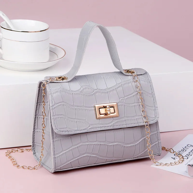 Casual PU Chain Buckle Messenger Bag Crocodile Pattern Shoulder Bag