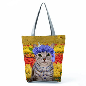 Foldable Cat Print Shoulder Travel Beach Bag