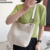 Casual Large Capacity Tote Women Straw Handbags Woven Lady Shoulder Bags