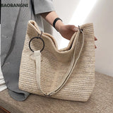 Casual Large Capacity Tote Women Straw Handbags Woven Lady Shoulder Bags