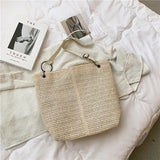 Casual Large Capacity Tote Women Straw Handbags Woven Lady Shoulder Bags