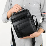 Men's Split Leather Mini Crossbody Bag Business Small Shoulder Messenger Bag