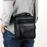 Men's Split Leather Mini Crossbody Bag Business Small Shoulder Messenger Bag