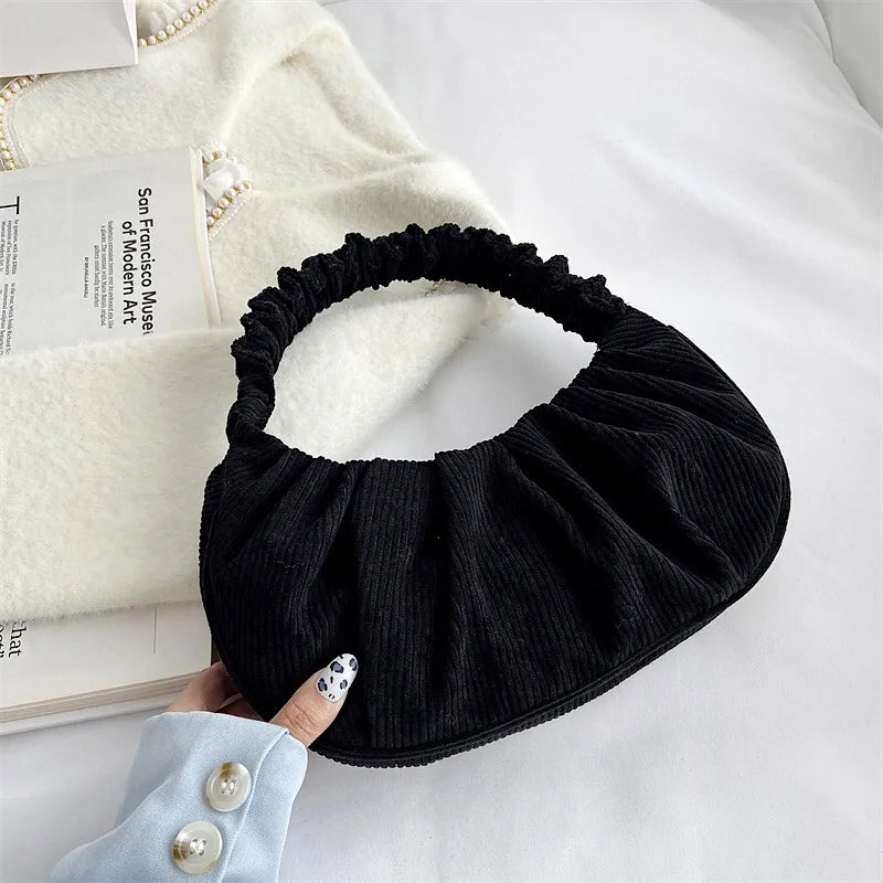 Casual Corduroy Women's Shoulder Bags Half Moon Handbags