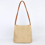 Straw Beach Bag Large Capacity Rattan Shoulder Bucket Bags