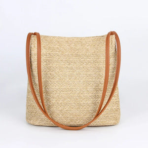 Straw Beach Bag Large Capacity Rattan Shoulder Bucket Bags