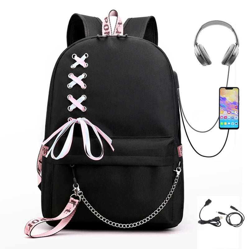 Casual Women Backpack Large Capacity Student School Bags USB Charging