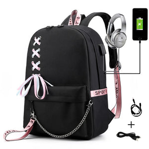 Casual Women Backpack Large Capacity Student School Bags USB Charging