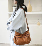 Soft Leather Shoulder Bag Multi-pocket Crossbody Handbag