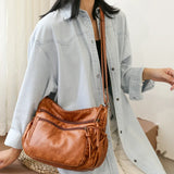 Soft Leather Shoulder Bag Multi-pocket Crossbody Handbag