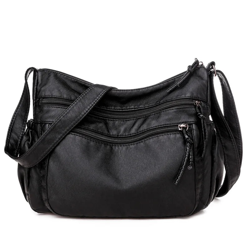 Soft Leather Shoulder Bag Multi-pocket Crossbody Handbag
