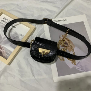 Chain Fanny Pack Women Leather Waist Bag Chest Pack Female Belt Bags