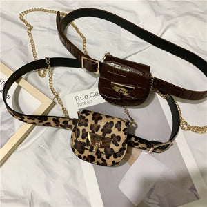 Chain Fanny Pack Women Leather Waist Bag Chest Pack Female Belt Bags