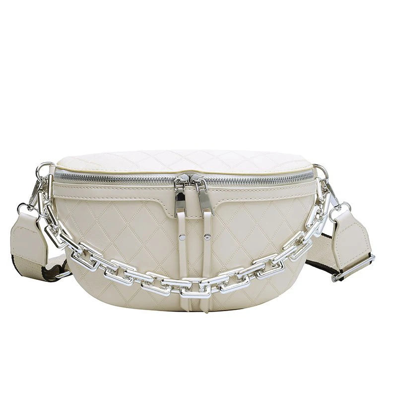 Chain Leather Waist Bag Women Chest Pack Mini Belt Bag