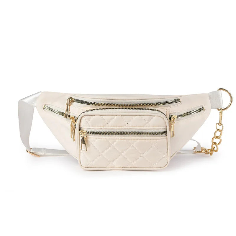 Chain Fanny Pack Women Nylon Waist Bag Chest Pack Mini Female Belt Bags