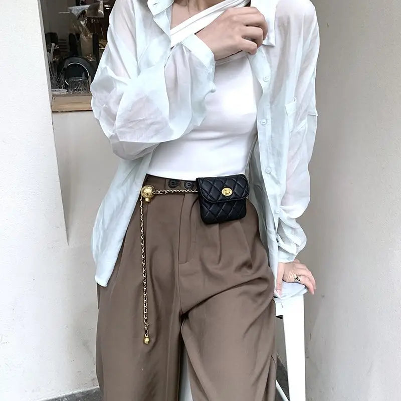 Chain Fanny Pack Women Waist Bag Mini Belt Bags