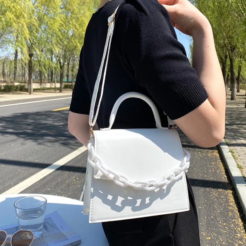 Chain Shoulder Bag Crossbody Bags for Women Solid Flap Handle Small Bag