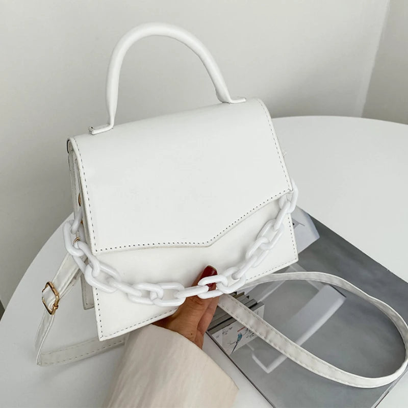 Chain Shoulder Bag Crossbody Bags for Women Solid Flap Handle Small Bag