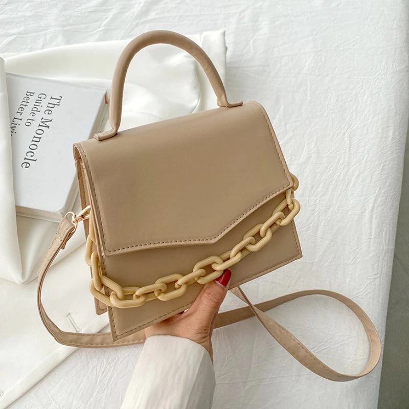 Chain Shoulder Bag Crossbody Bags for Women Solid Flap Handle Small Bag