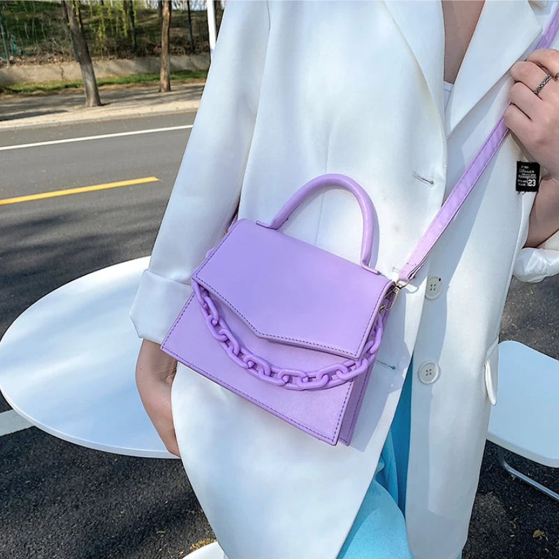 Chain Shoulder Bag Crossbody Bags for Women Solid Flap Handle Small Bag