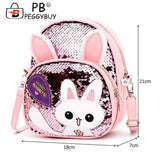 Girls Rabbit Ear Sequins Backpack Kids PU Leather Book Bag