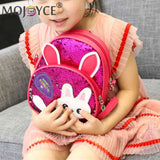 Girls Rabbit Ear Sequins Backpack Kids School PU Leather Book Bags